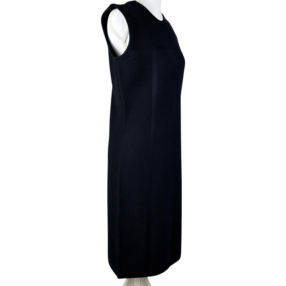 St John Pique Knit Knee Length Dress Womens L Navy Blue Sleeveless Luxury NWT - Picture 4 of 12
